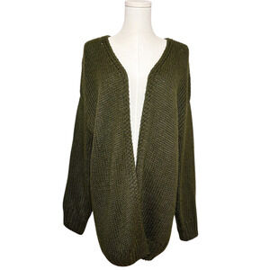 Fashion Oversized Olive Green Black Open Front Long Cardigan Medium Rock & Love